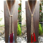 single layer strand wooden beads necklace tassels long 4color 